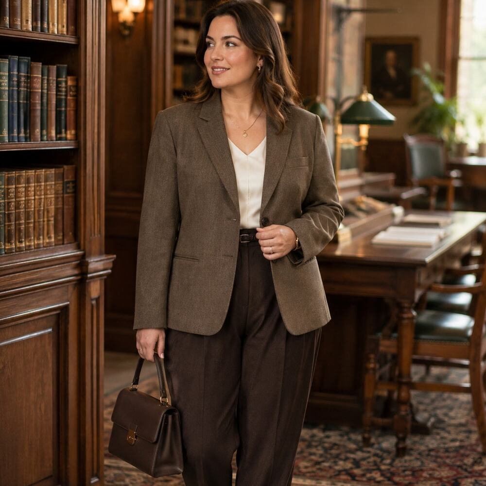 Vintage Pendleton Wool Blazer Large Petite Brown Tailored Academia Quiet Luxury